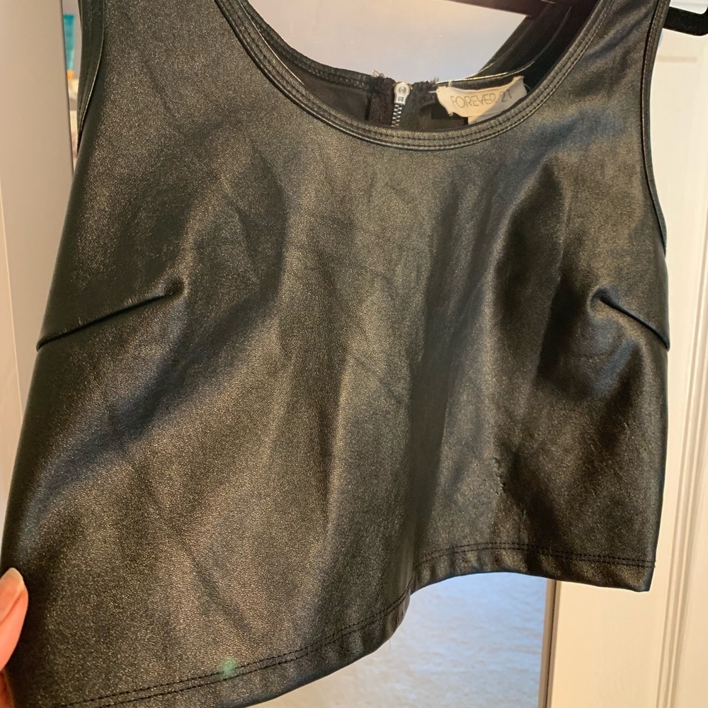 Faux leather crop top.